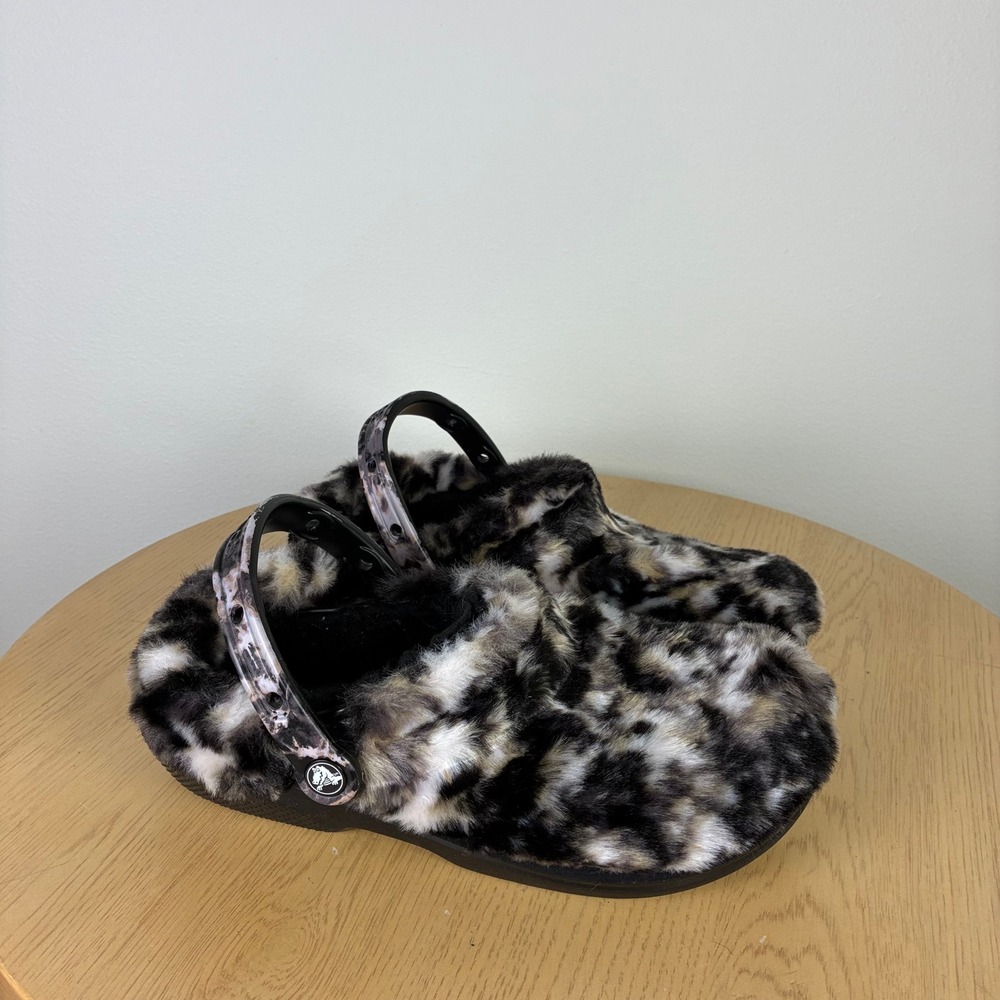 Crocs Classic Faux Fur Leopard Print Clogs Women's 8 Comfort Animal Print Boho